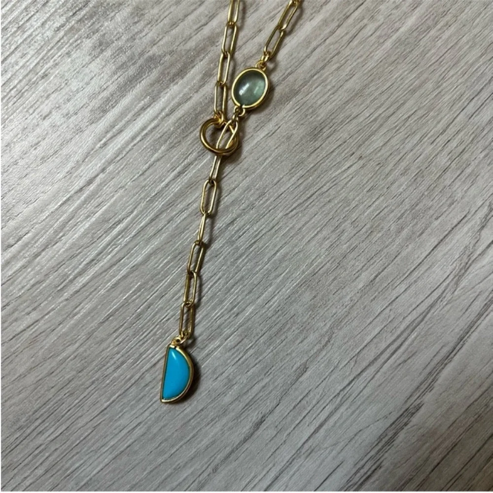NEW MADEWELL Stone Collection Green Apophyllite Necklace Vintage Gold Turquoise - Picture 6 of 8